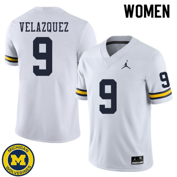 Womens Michigan Wolverines #9 Joey Velazquez White Football Jersey